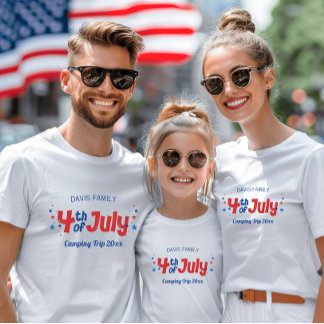 T-shirt 4 Juillet Famille Correspondante Rouge Blanc Bleu