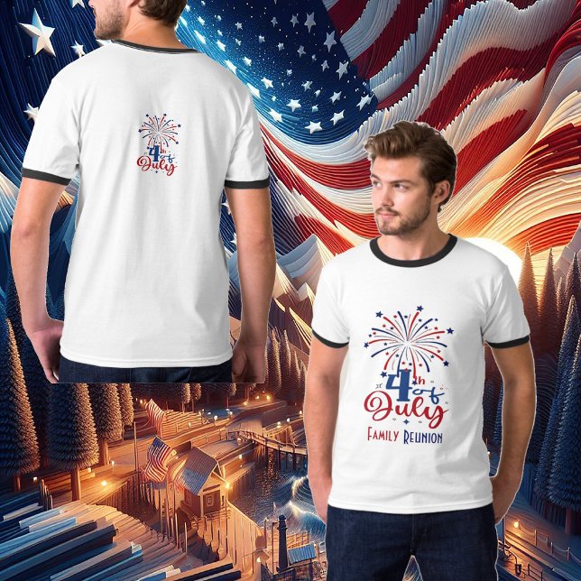 T-shirt 4 Juillet Famille Patriotique Réunion Rétro Rouge  (4th July Patriotic Family Reunion Retro Red Blue T-Shirt)