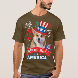T-shirt 4 juillet Fête Patriotique Corgi Chien Indépendanc