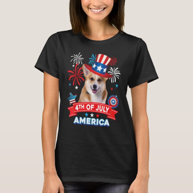 T-shirt 4 juillet Fête Patriotique Corgi Chien Indépendanc (Devant)