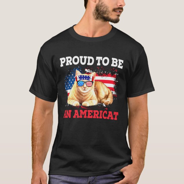 T-shirt 4 Juillet Fier un Chat américain Lunettes de Chat  (Devant)