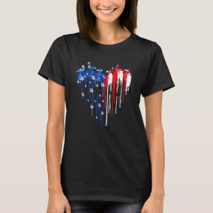 T-shirt 4 juillet Flamant rose Coeur Drapeau Américain Ind