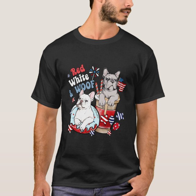 T-shirt 4 juillet Français Français De Bulldog Blanc Rouge (Devant)