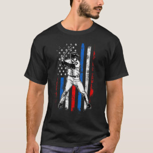 T-shirt 4 juillet Funny Baseball américain Drapeau Batteur