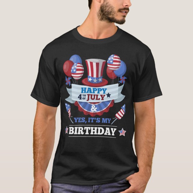 T-shirt 4 juillet heureux et oui c'est mon anniversaire (Devant)