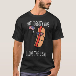 T-shirt 4 juillet Hot Diggity Chien USA Drapeau Funny Hotd