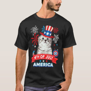 T-shirt 4 juillet jour de fête patriotique chat Scottish F