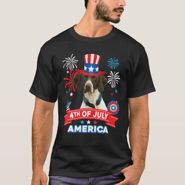 T-shirt 4 juillet Jour Patriotique Chien Allemand Ravé (Devant)