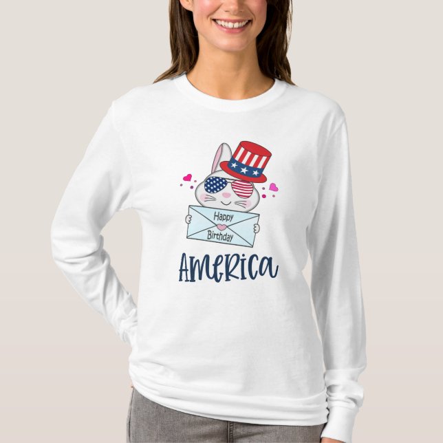T-shirt 4 juillet lapin avec les Etats-Unis Drapeau lunett (Devant)