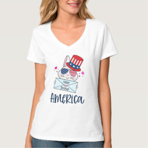 T-shirt 4 juillet lapin avec les Etats-Unis Drapeau lunett