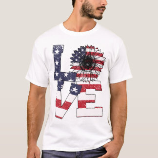 T-shirt 4 juillet Love Sunflower Patriotique drapeau améri