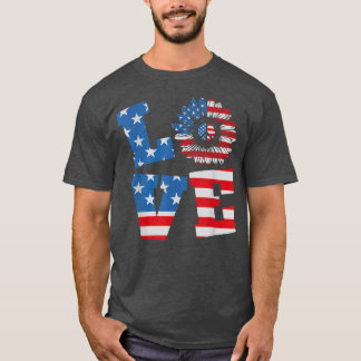 T-shirt 4 juillet Love Sunflower Patriotique drapeau améri