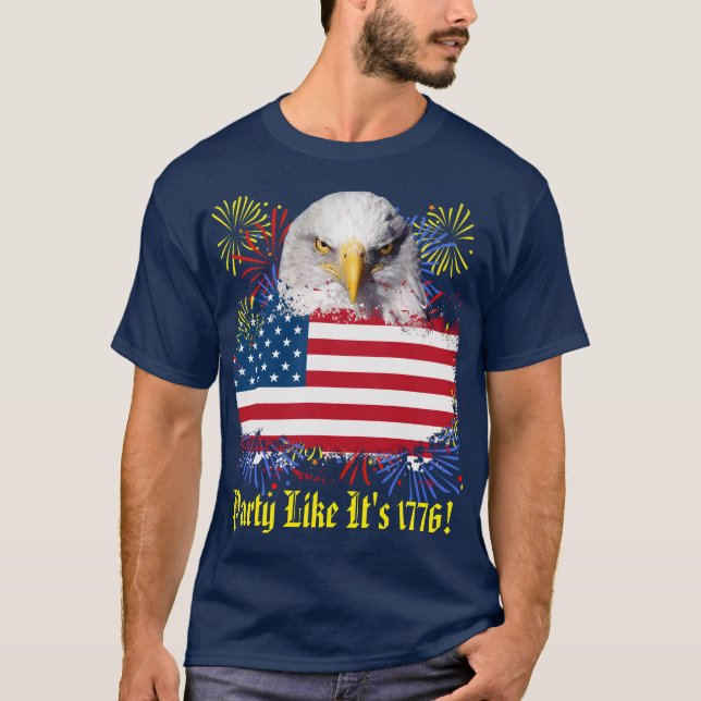 T-shirt 4 juillet Mens Dark Blue V Neck (Devant)