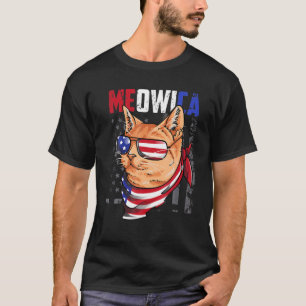 T-shirt 4 juillet Meowica Patriotique Chat USA American Fl