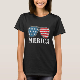 T-shirt 4 juillet 'Merica Drapeaux lunettes de soleil Patr