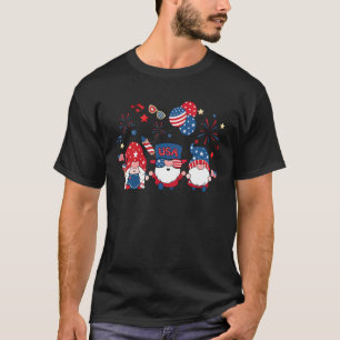 T-shirt 4 juillet Patriotique Trois Gnomes Usa Drapeau Ind