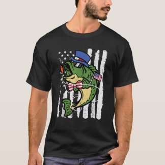 T-shirt 4 juillet Poisson Drapeau américain Pêche Patrioti