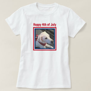 T-shirt 4 juillet Rouge Blanc Bleu mou Chien portant l'éch