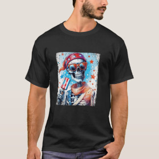 T-shirt 4 juillet Skeleton Popsicle Lunettes de soleil USA