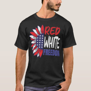T-shirt 4 juillet Sunflower Drapeau Américain Rouge Blanc 