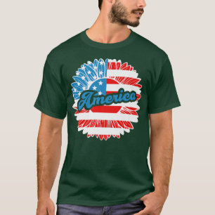 T-shirt 4 juillet Sunflower US America Drapeau Stars et St