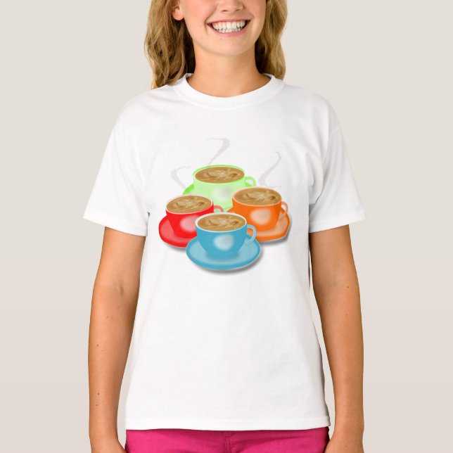 T-shirt 4 tasses de filles à café (Devant)