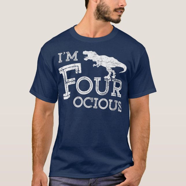 T-shirt 4e anniversaire 4 ans garçon quatre-ocious Dinosau (Devant)