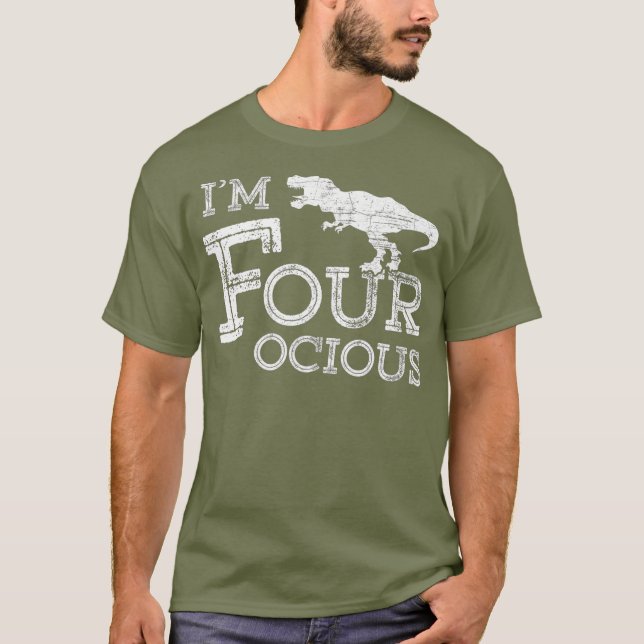 T-shirt 4e anniversaire 4 ans garçon quatre-ocious Dinosau (Devant)