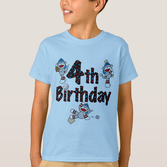 T-shirt 4e anniversaire de baseball de singe de soq (Devant)