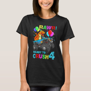 T-shirt 4e anniversaire Dinosaur Monster Truck Rawer Quatr
