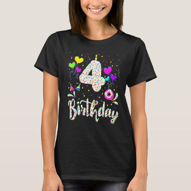 T-shirt 4e anniversaire fille 4 ans Anniversaire Doughnut  (Devant)