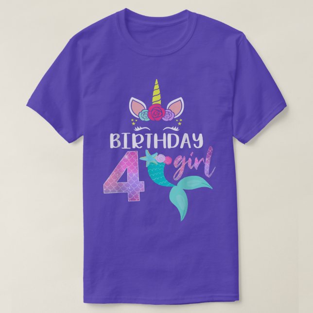 T-shirt 4e anniversaire fille Unicorn Chemise Mermaid Queu (Design devant)