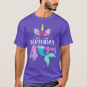T-shirt 4e anniversaire fille Unicorn Chemise Mermaid Queu