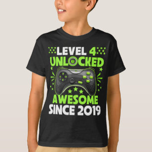 T-shirt 4e anniversaire Garçon niveau 4 déverrouillé Aweso