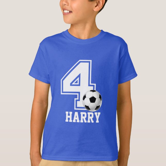 T-shirt 4e anniversaire garçon soccer personnalisé-2 (Devant)