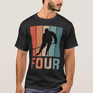 T-shirt 4e anniversaire Rétro Hockey sur glace 4 ans Hocke
