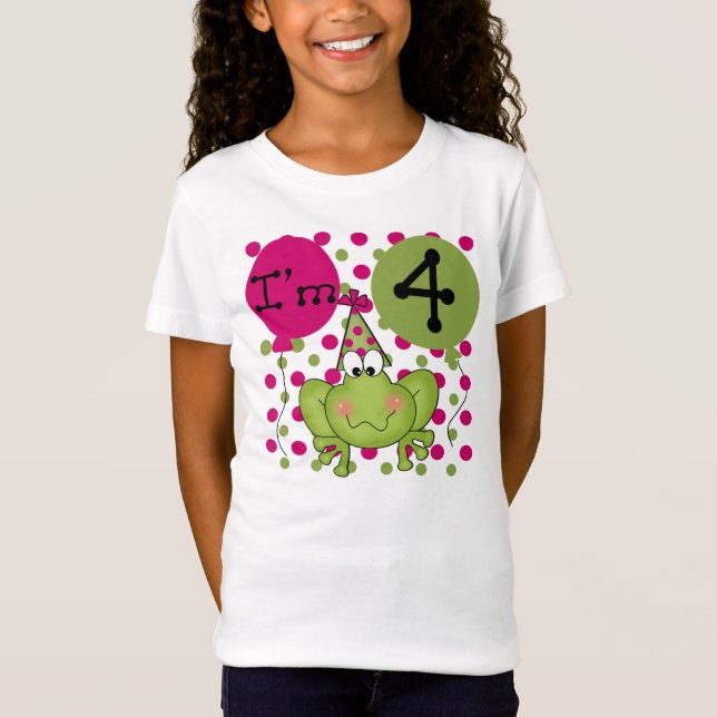 T-Shirt 4ème anniversaire de grenouille rose (Devant)