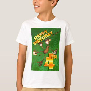 T-shirt 4ème banane heureuse de singe d'anniversaire