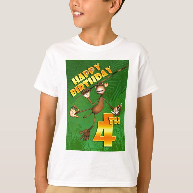 T-shirt 4ème banane heureuse de singe d'anniversaire (Devant)