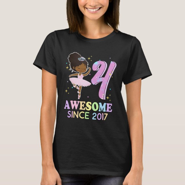 T-shirt 4th Bday Awesome Since 2017 Melanin Pride African  (Devant)