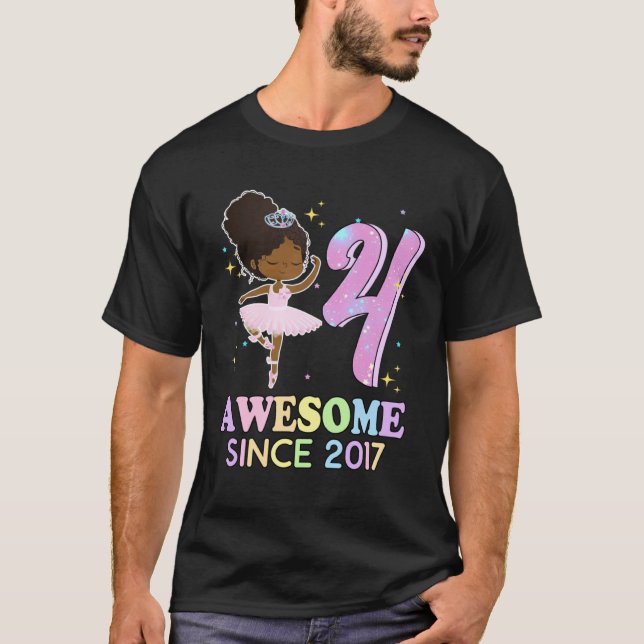 T-shirt 4th Bday Awesome Since 2017 Melanin Pride African  (Devant)
