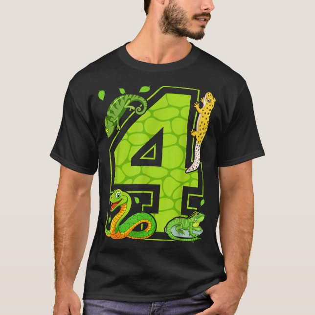 T-shirt 4th Birthday Snake Lizard Reptile 4 Year Old Party (Devant)