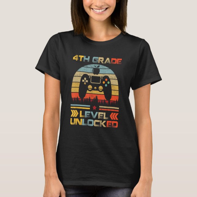 T-shirt 4th Grade Level Unlocked Gamer First Day Of School (Devant)