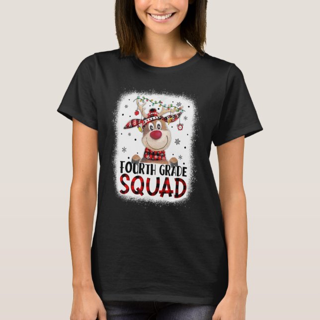 T-shirt 4th Grade Squad Plaid Reindeer Santa Hat Teacher C (Devant)