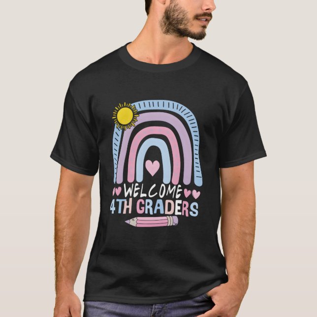 T-shirt 4Th Grade Teacher For Back To School With Rainbow  (Devant)
