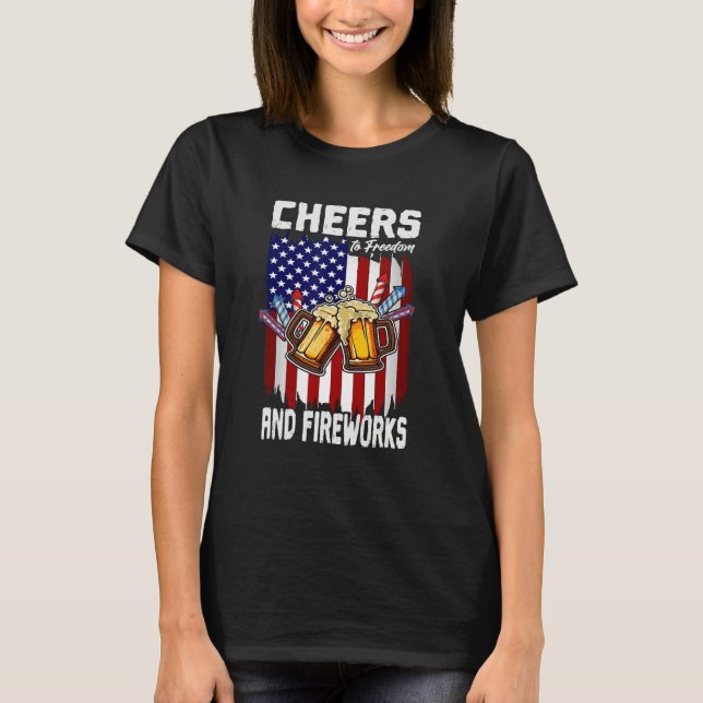T-shirt 4th Of July Freedom And Fireworks Day Drinking USA (Devant)