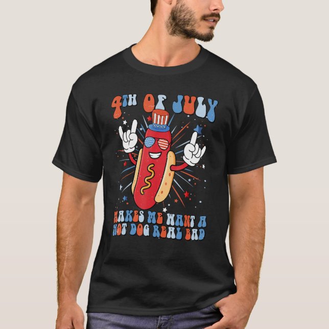 T-shirt 4th of July Hotdog Sunglasses America Flag Indepen (Devant)