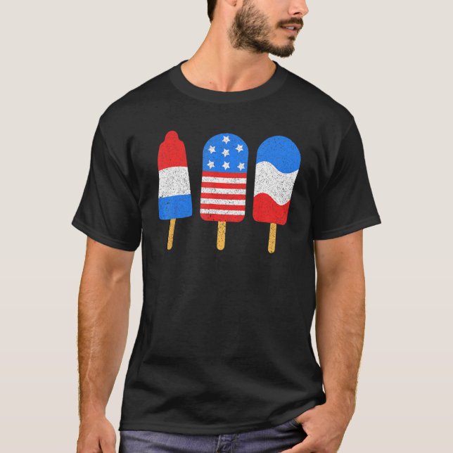 T-shirt 4th Of July Ice Pops Red White Blue American Flag  (Devant)