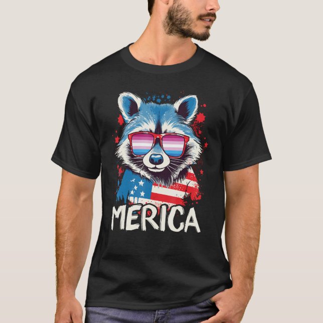 T-shirt 4th Of July Merica  Raccoon Bigender Sunglasses Fl (Devant)