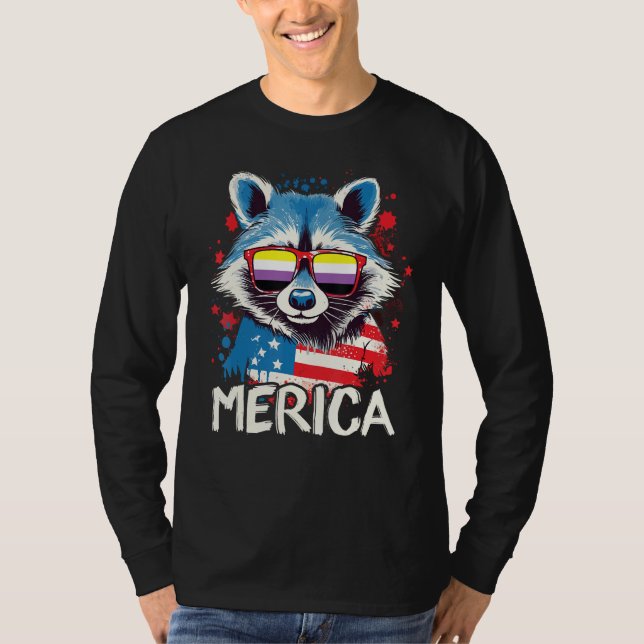 T-shirt 4th Of July Merica  Raccoon Non Binary Sunglasses  (Devant)